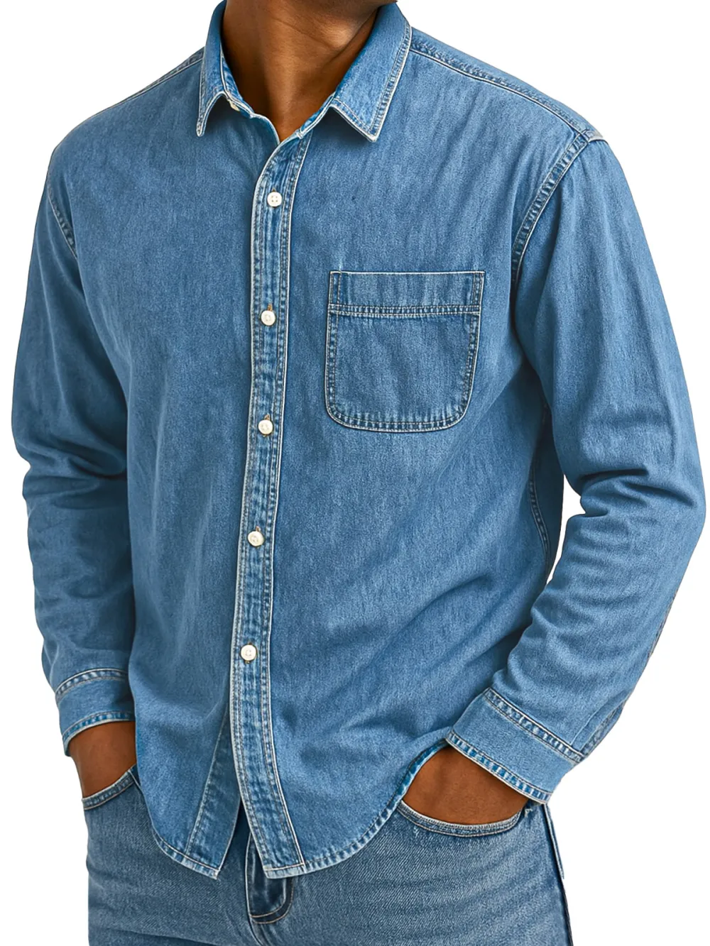 Comfort Fit Long Sleeve Camp Collar Pocket Shirt