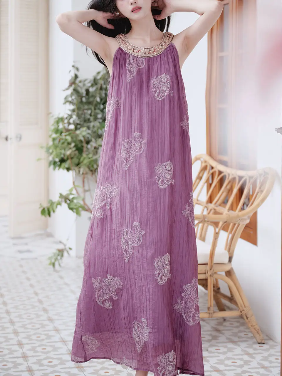 Layered Embroidered Maxi Dress