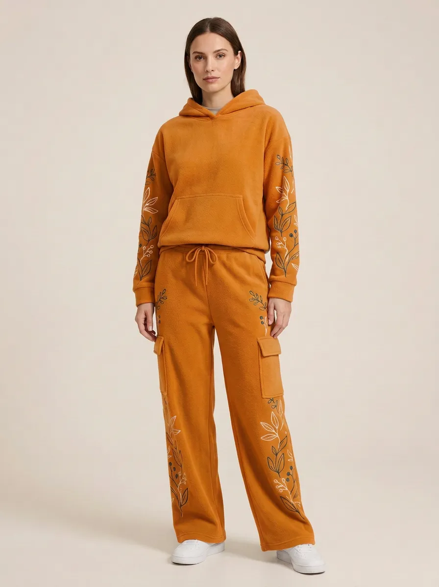 Women's Embroidered Fleece Hoodie And Cargo Jogger Set