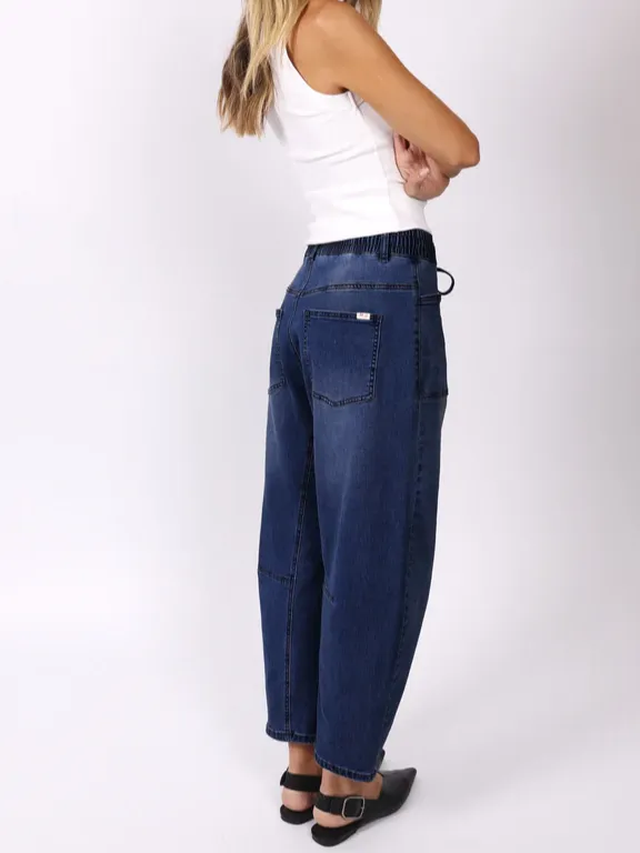 Women's Refined Barrel-Leg Denim Drawstring Jeans