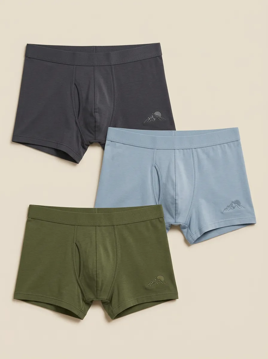 Men's Three-Pair Mountain Range Embroidered Boxer Brief Set
