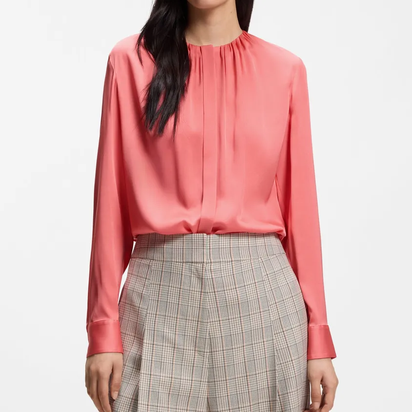 Classic Silk Button-Front Long-Sleeve Women's Blouse