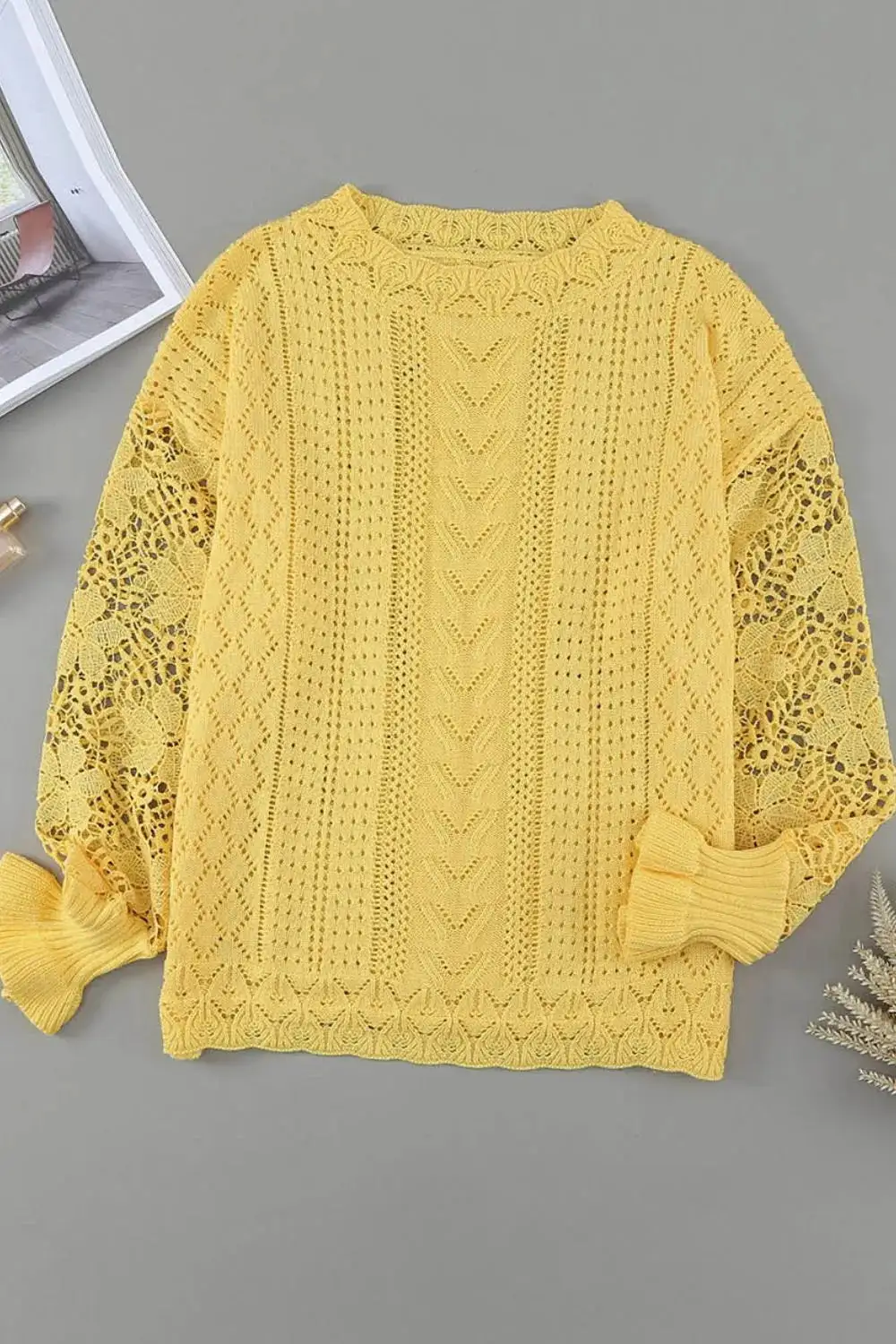 Long Sleeve Round Neck Openwork Sweater