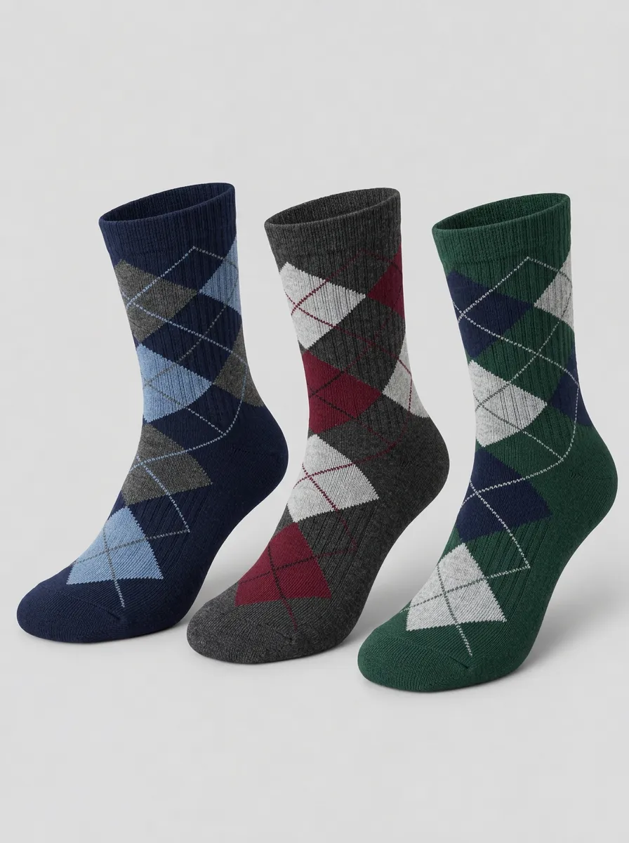 Men's Classic Argyle Business Crew Socks 3-Pack