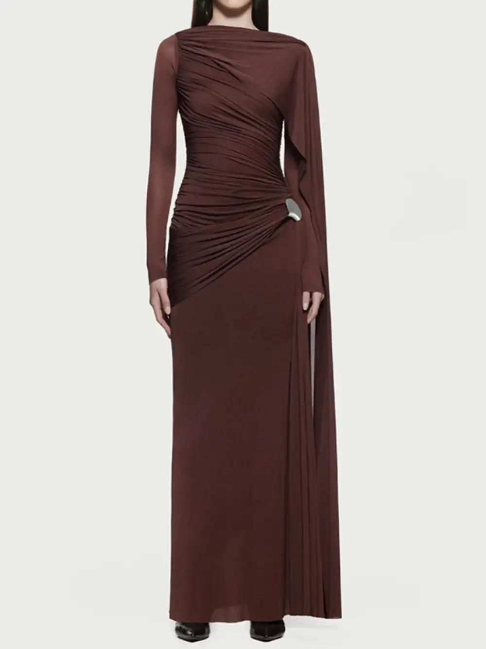 Clean Line Ruched Long Sleeve Maxi Dress