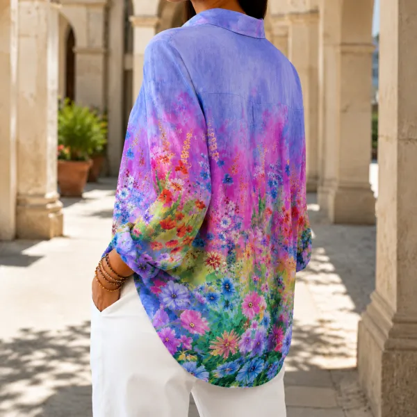 Relaxed Flowing Button-Front Blouse