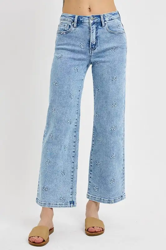 High Rise Crop Embroidered Jeans
