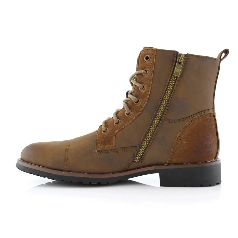 Suede Faux-Leather Cap-Toe Combat Boots