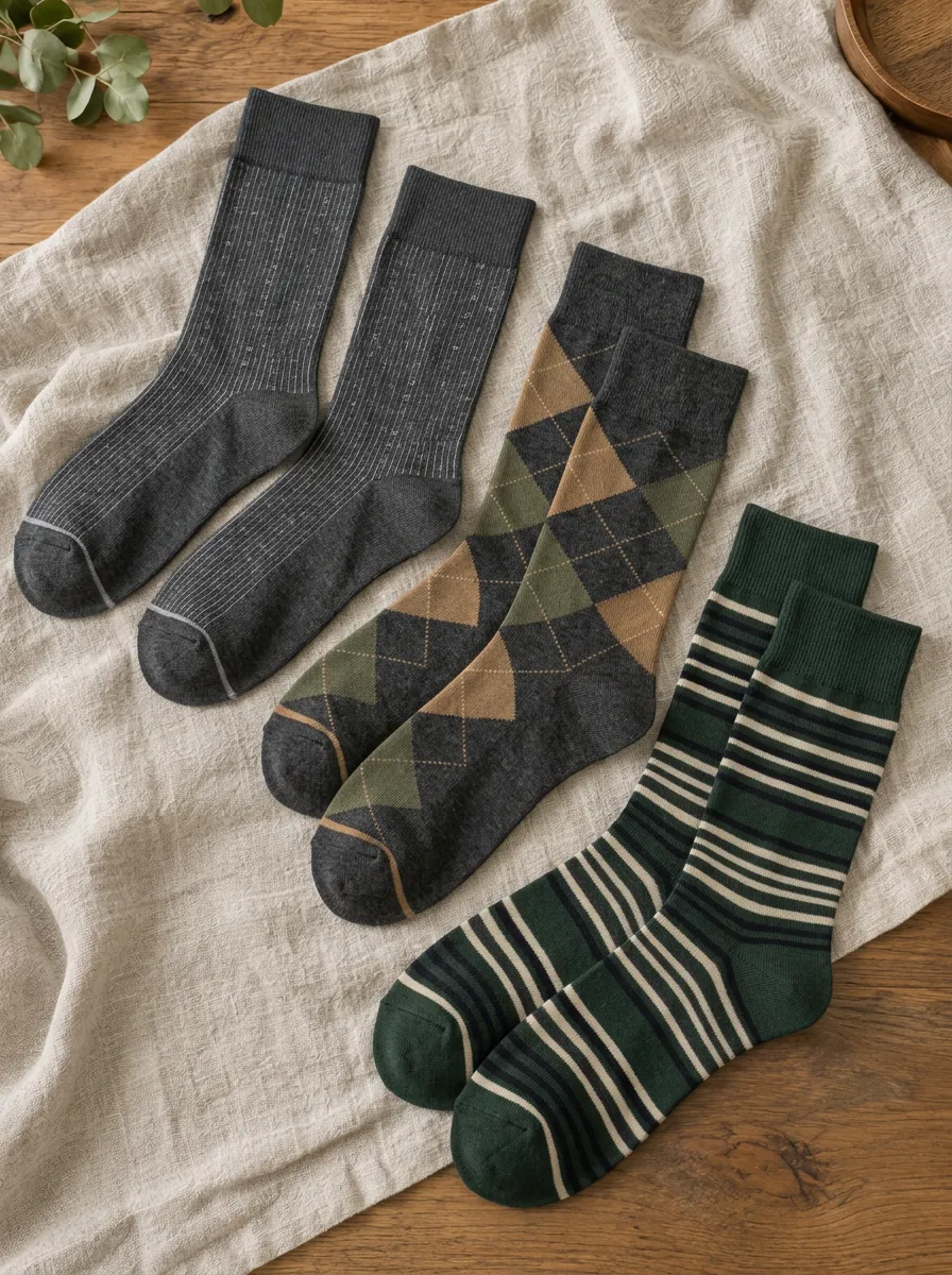 Men's Casual Business Argyle Striped Pattern Printed Socks 3-Pack
