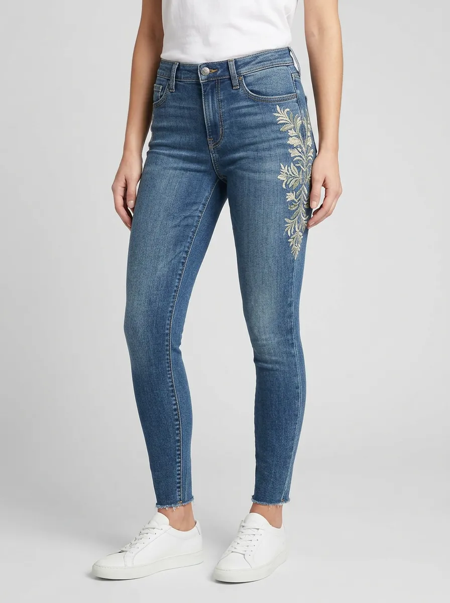 Women's Floral Vine Embroidered Printed Slim Jeans