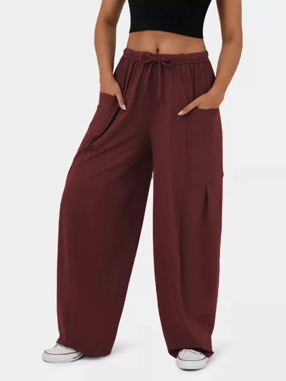 High Waisted Drawstring Wide Leg Pants