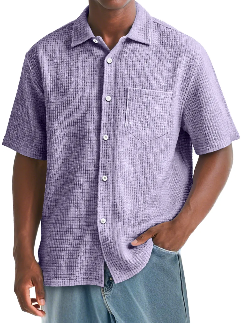 Clean Line Textured Knit Pocket Shirt