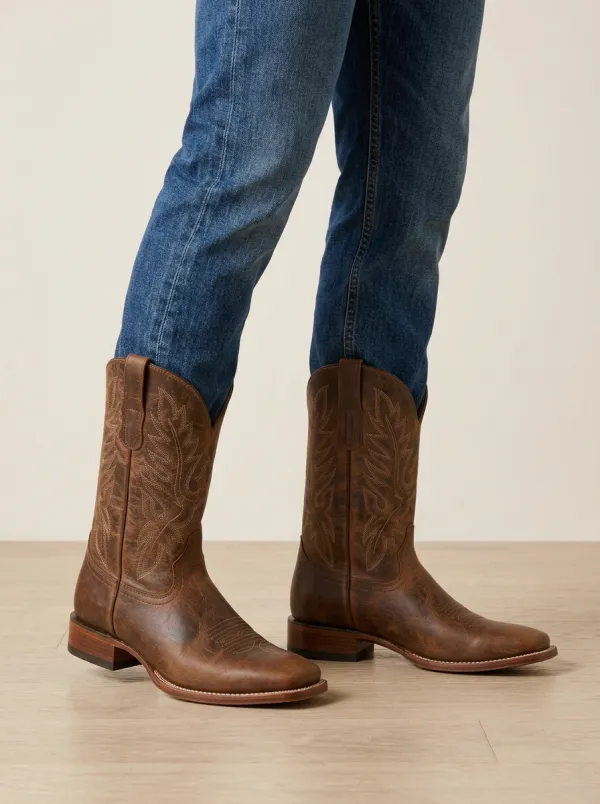 Men's Western Cowboy Distressed Leather Embroidered Boots