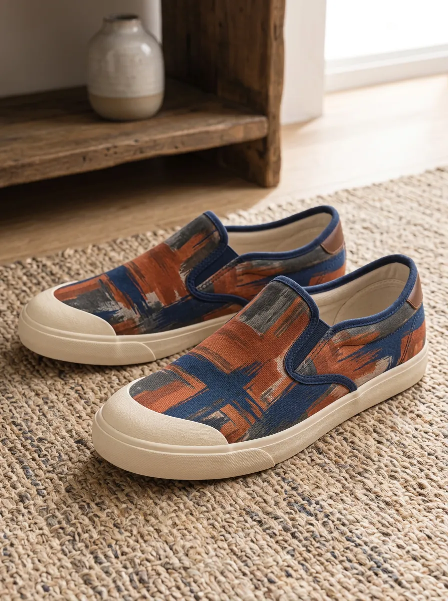 Men's Refined Abstract Brushstroke Pattern Patterned Slip-on Canvas Shoes