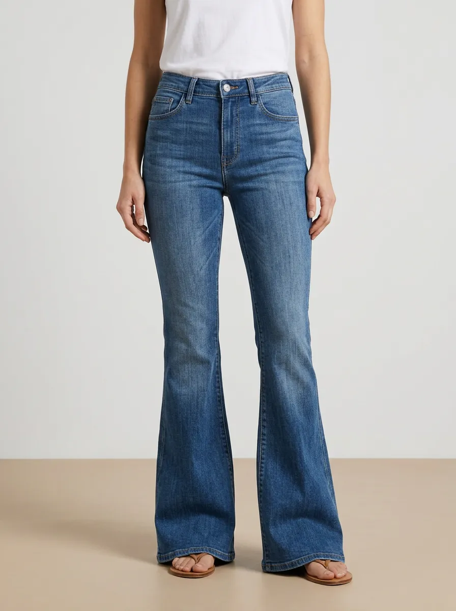 Modern Faded Finish High Rise Flare Jeans