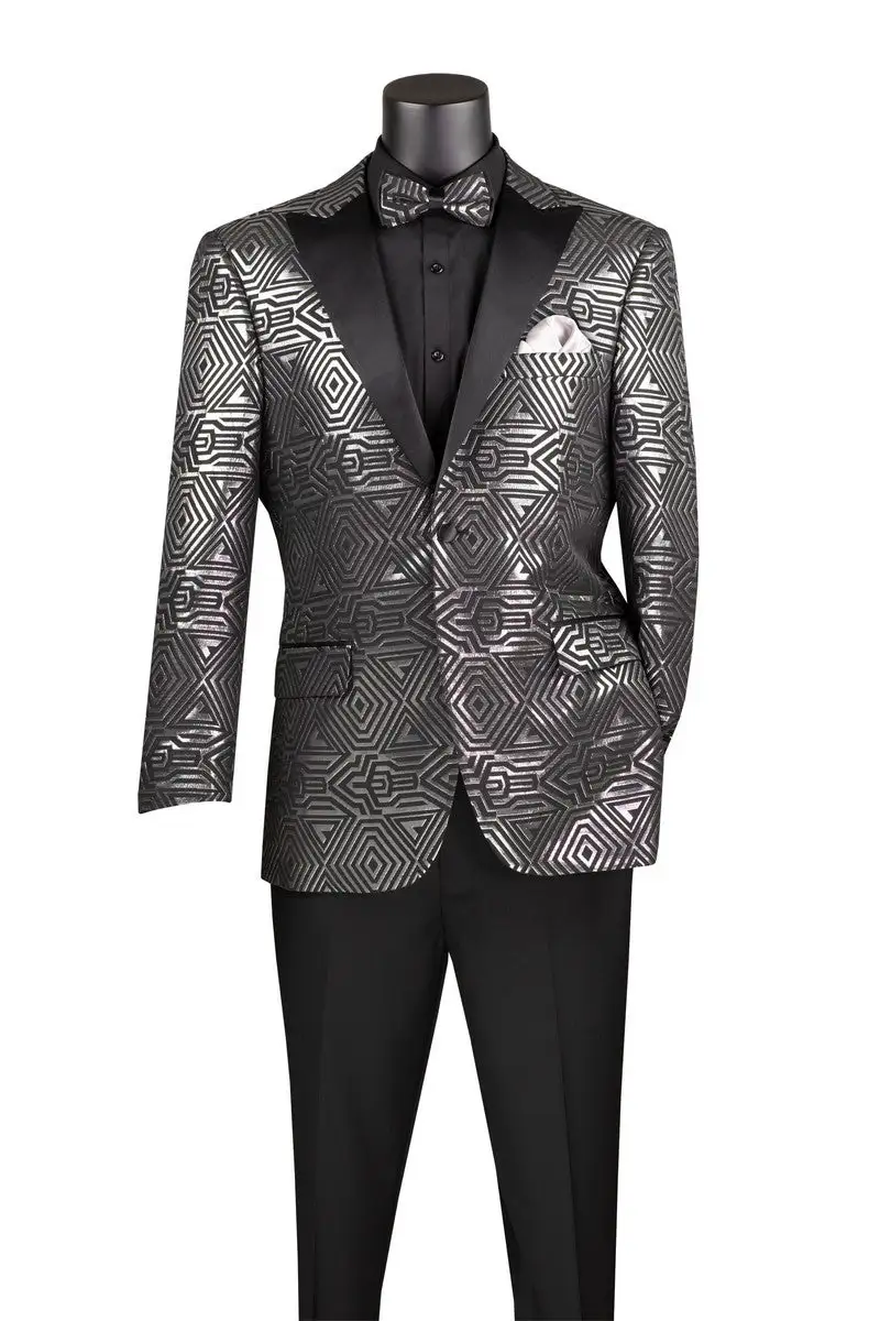 Silver Modern Fit Jacquard Satin Side Vents Blazer