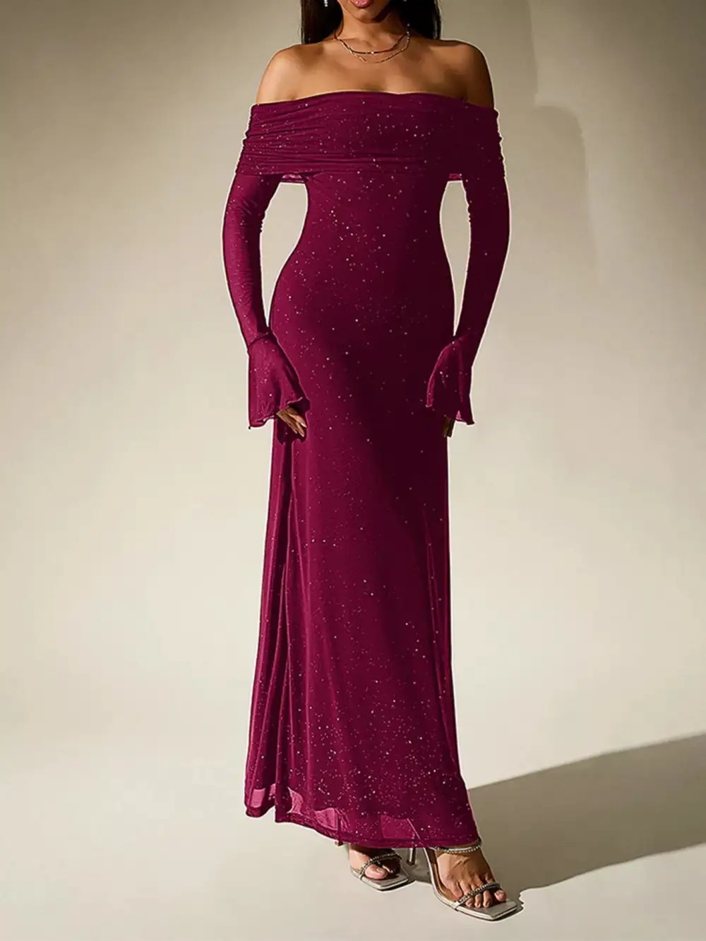 Relaxed Shape Glitter Maxi Dress