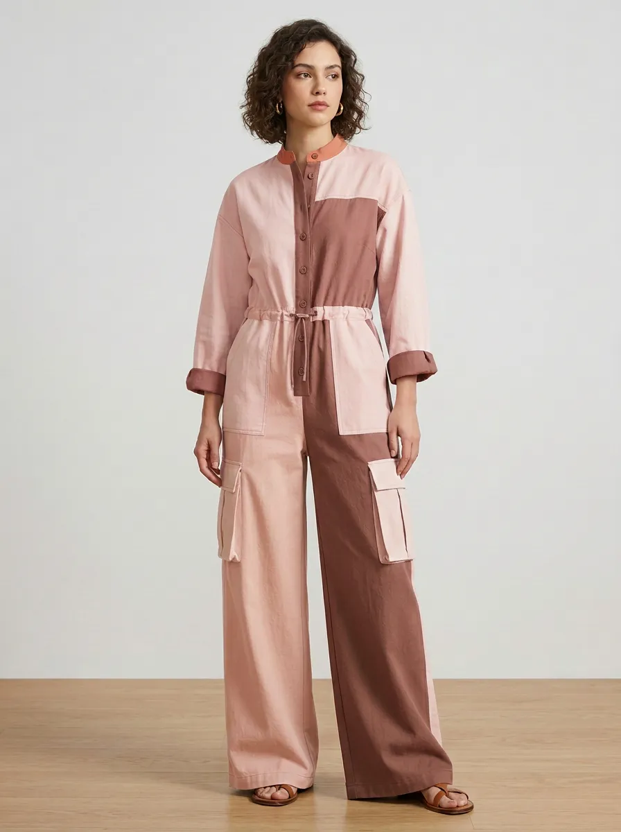 Women's Marin Utility Patchwork Colorblock Cargo Jumpsuit