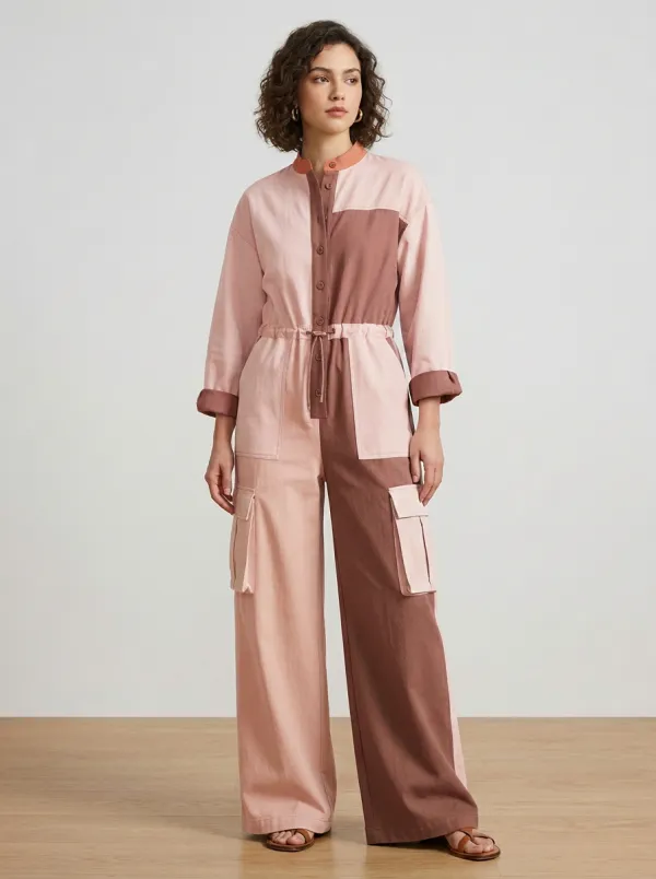 Women's Marin Utility Patchwork Colorblock Cargo Jumpsuit