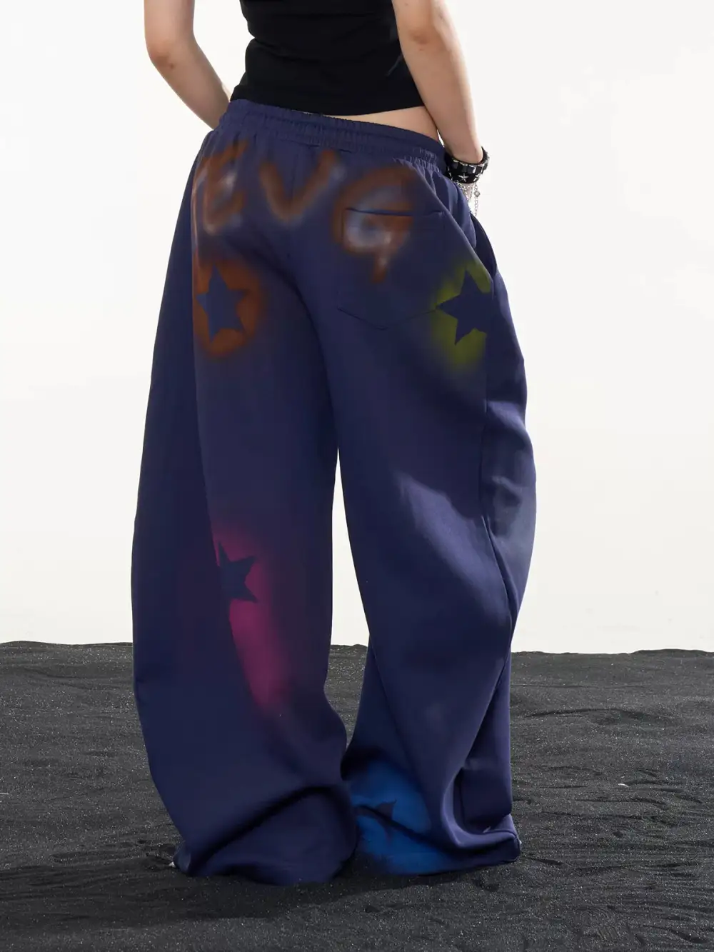 Wide-Leg Graffiti Denim Pants