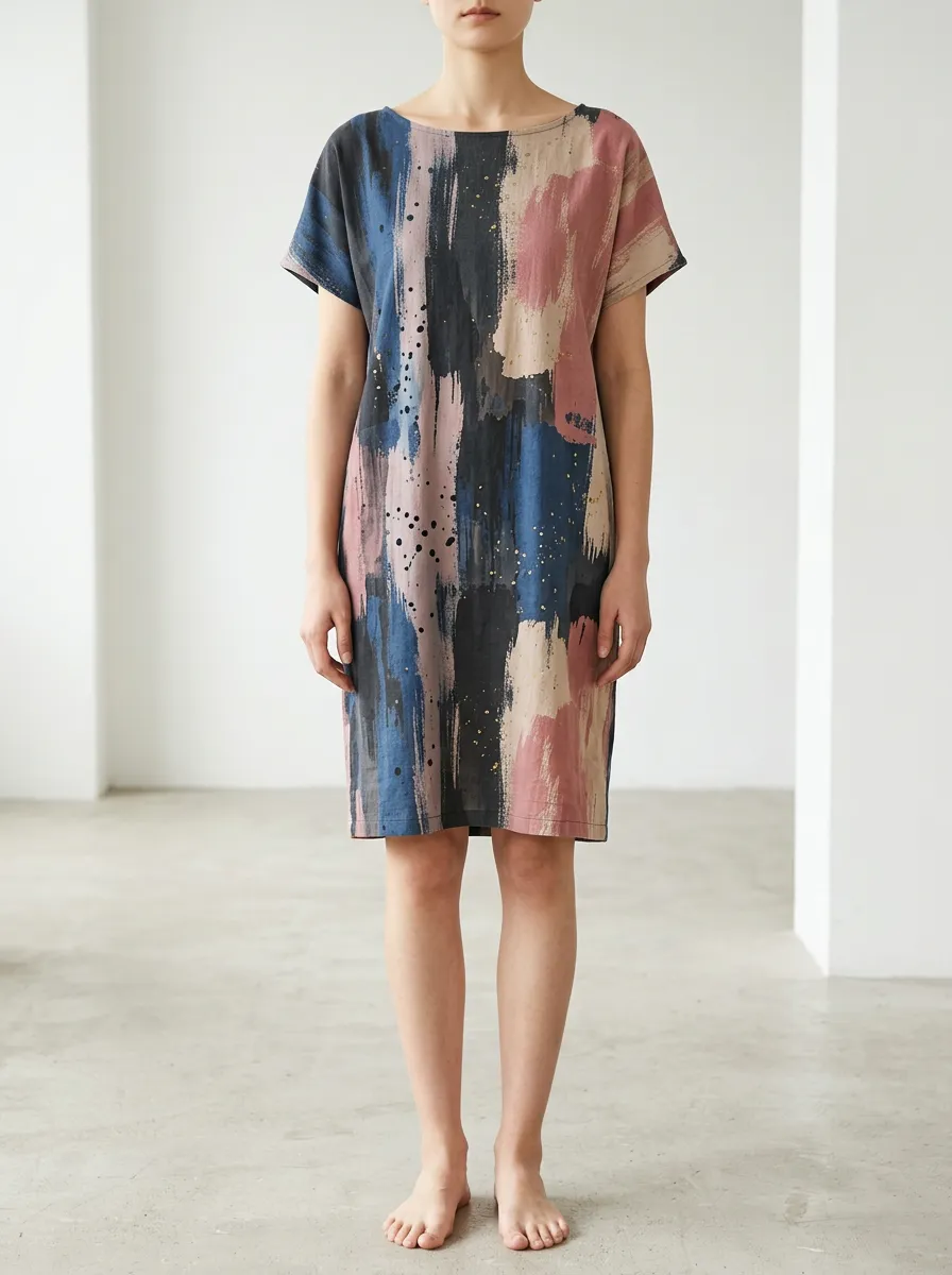 Women's Abstract Brushstroke Paint Splatter Printed Dress