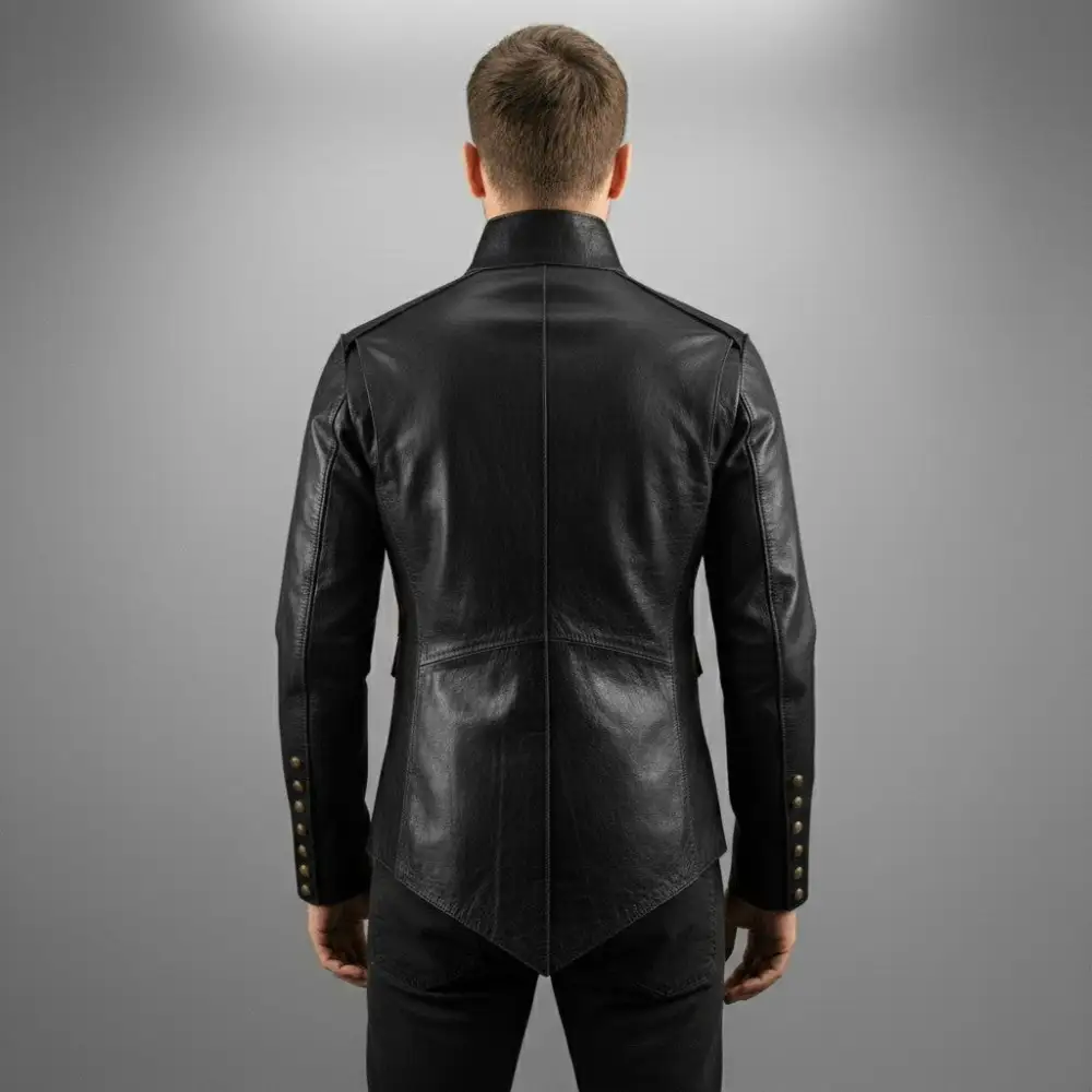 Classic Leather Stand Collar Jacket