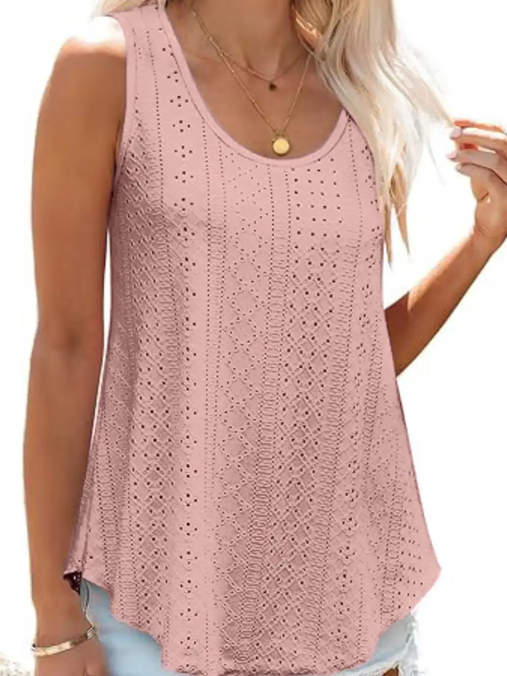 Eyelet Scoop Neck Tank