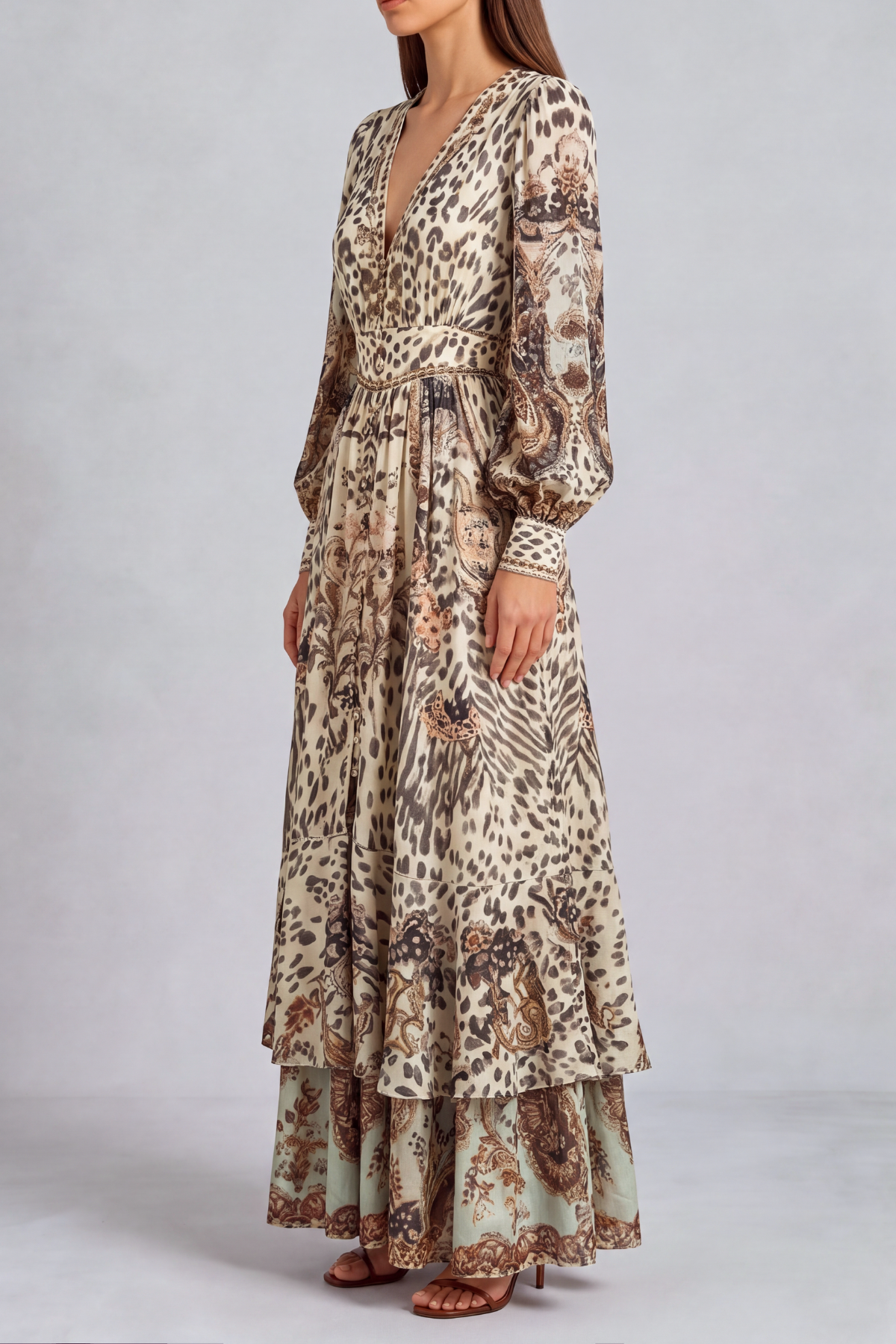 Leopard Pattern Printed Maxi Dress