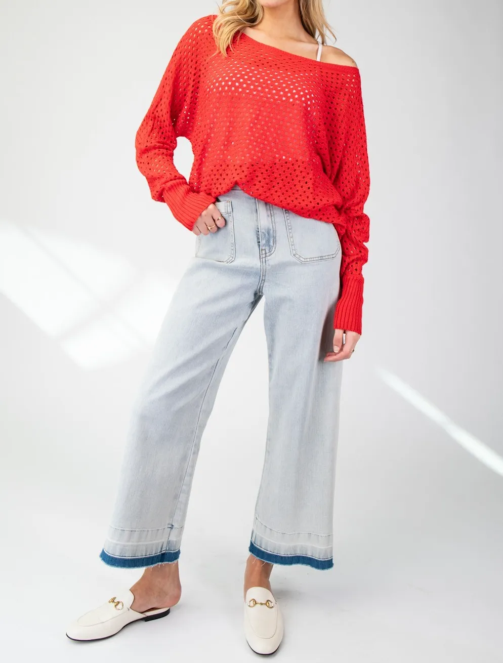 Eyelet Knit Sweater Top
