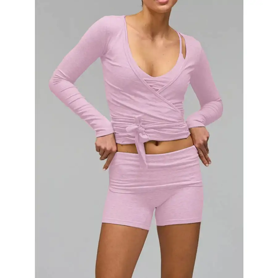 Long Sleeve Fitted T Shirt and Shorts Set