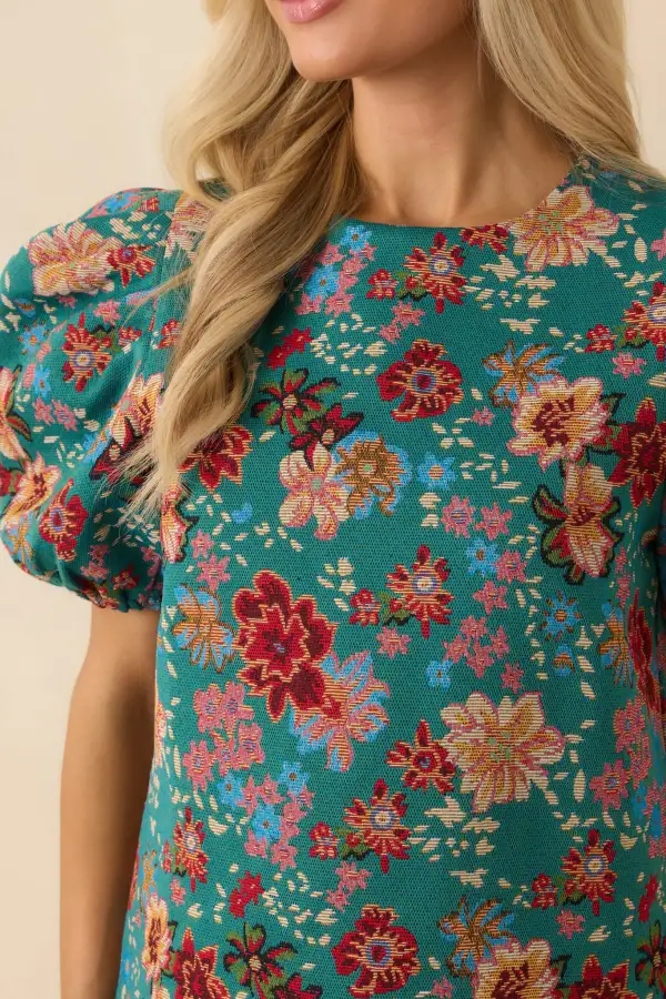 Short-Sleeve Puff-Sleeve Floral-Print Cotton Top