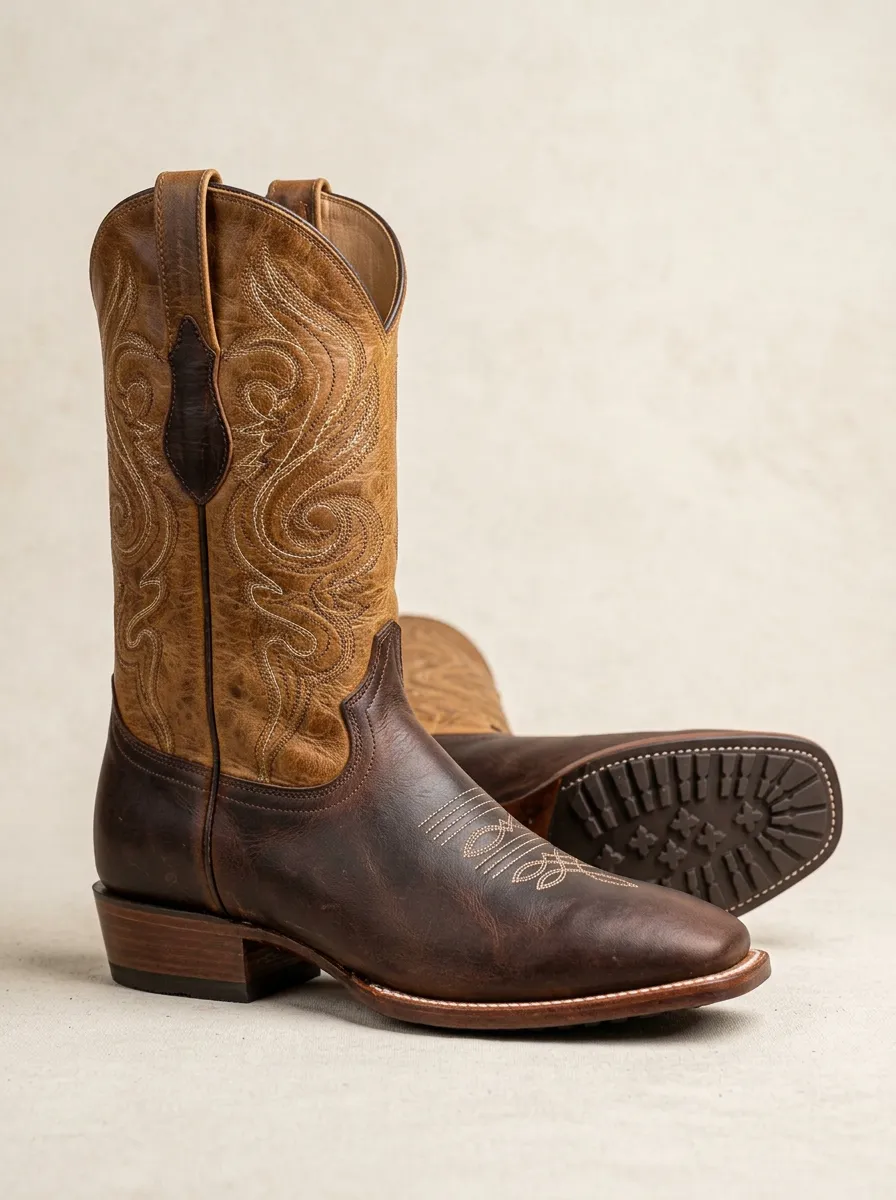 Men's Western Cowboy Embroidered Distressed Boots Men