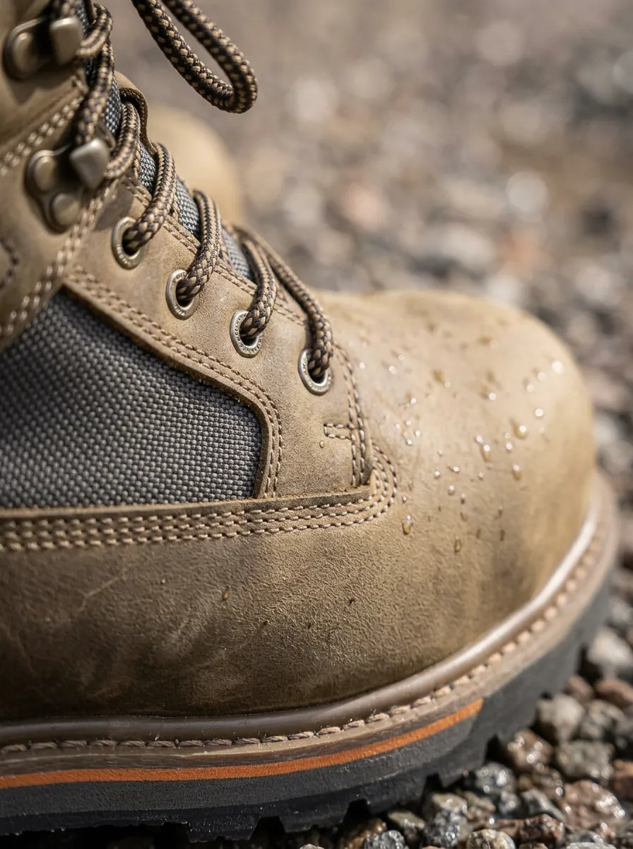 Men's Waterproof Construction Brown Leather Printed Work Boots