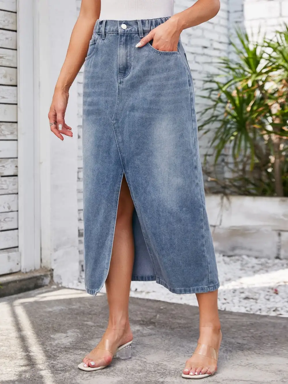 Balanced Denim Pocket Detail Skirt