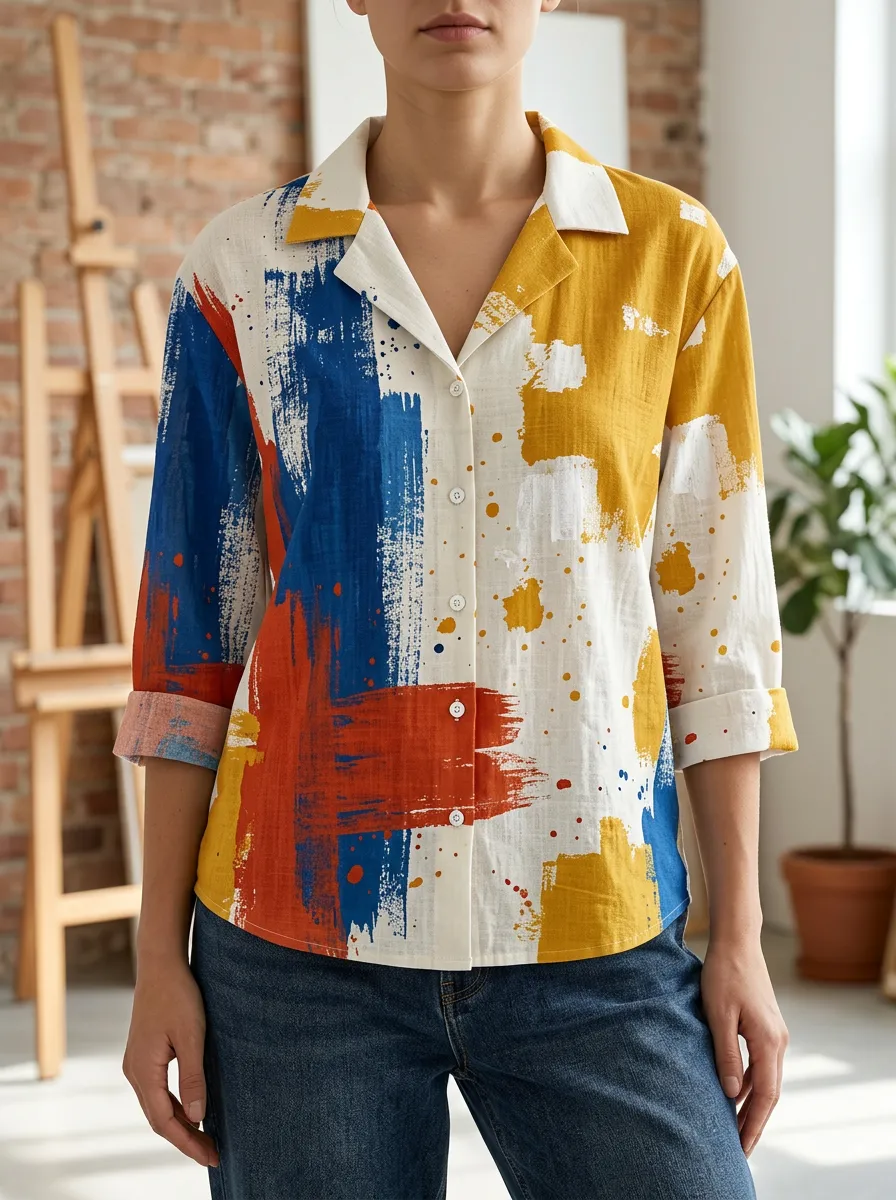 Women's Fluid Abstract Art Paint Splatter Shirt