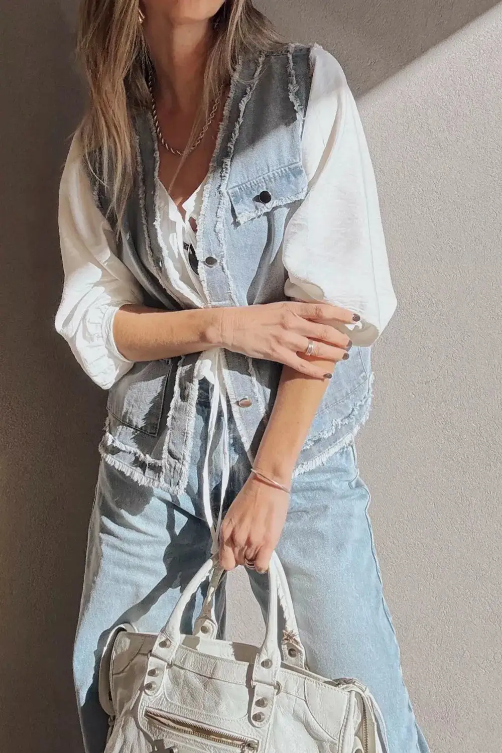Frayed Edge Flap Pockets Vest Jacket
