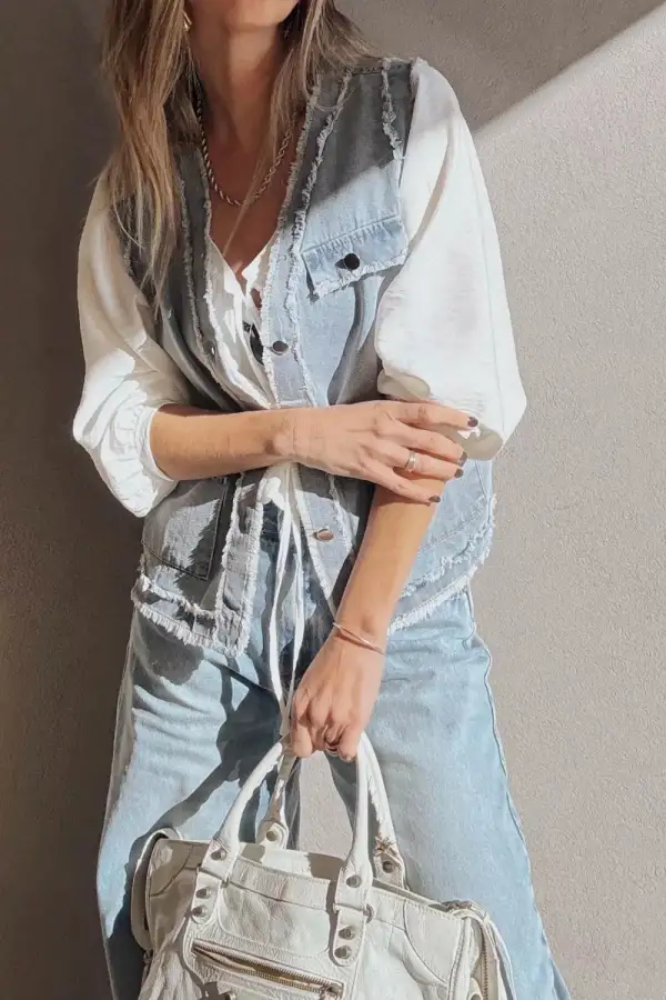 Frayed Edge Flap Pockets Vest Jacket