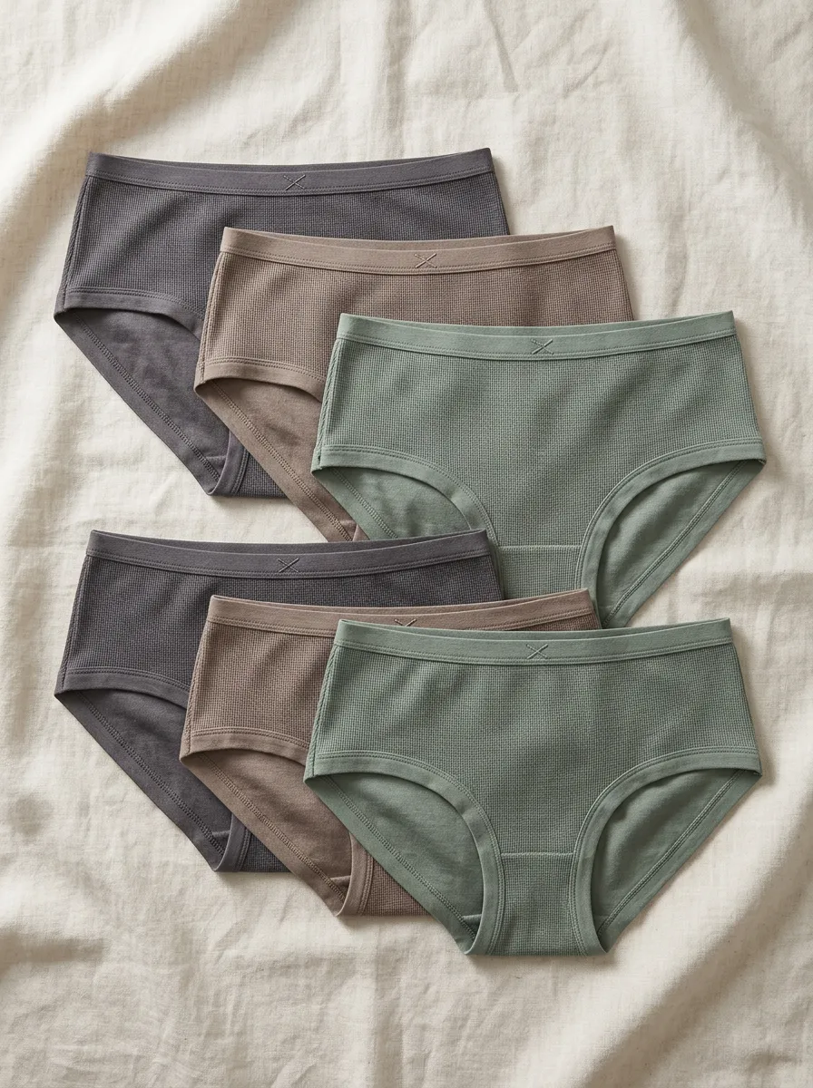 Women's Earth Tone Waffle Knit Cotton Panties Set