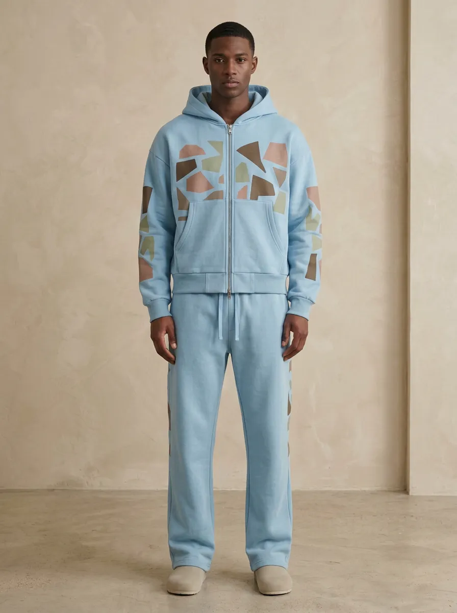 Men's Streetwear Geometric Camo Printed Hoodie Tracksuit Set