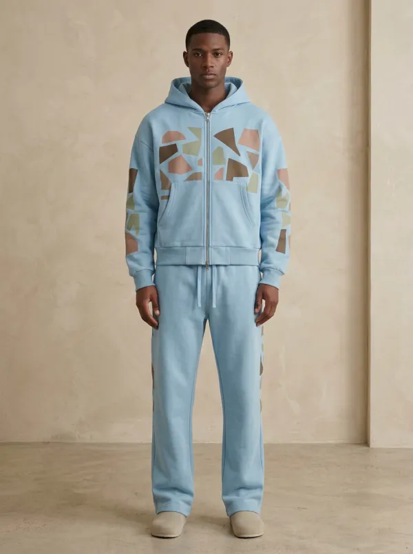 Men's Streetwear Geometric Camo Printed Hoodie Tracksuit Set