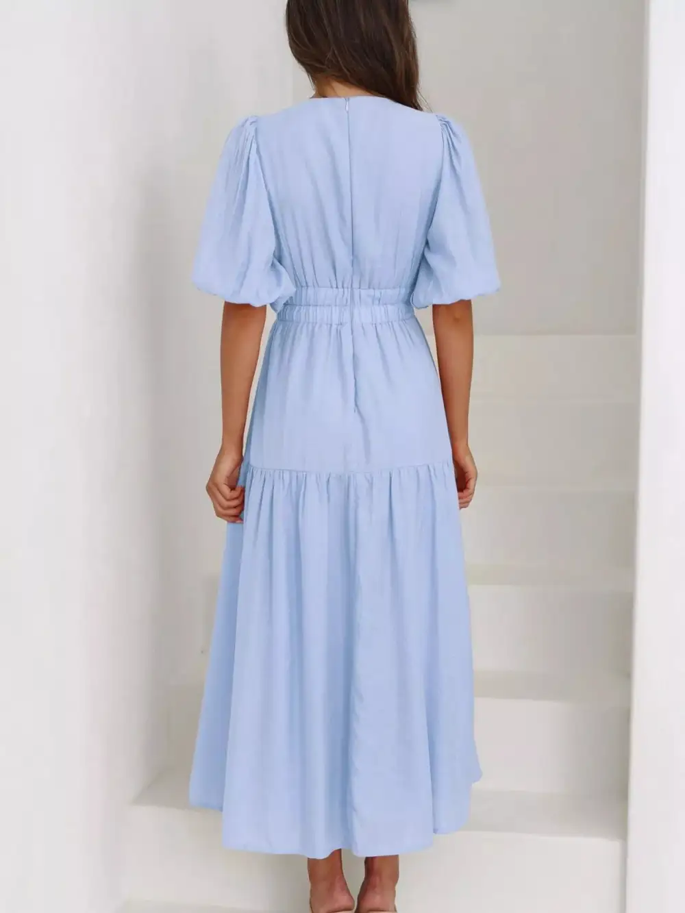 Everyday V-neck Puff Sleeve Midi Dress
