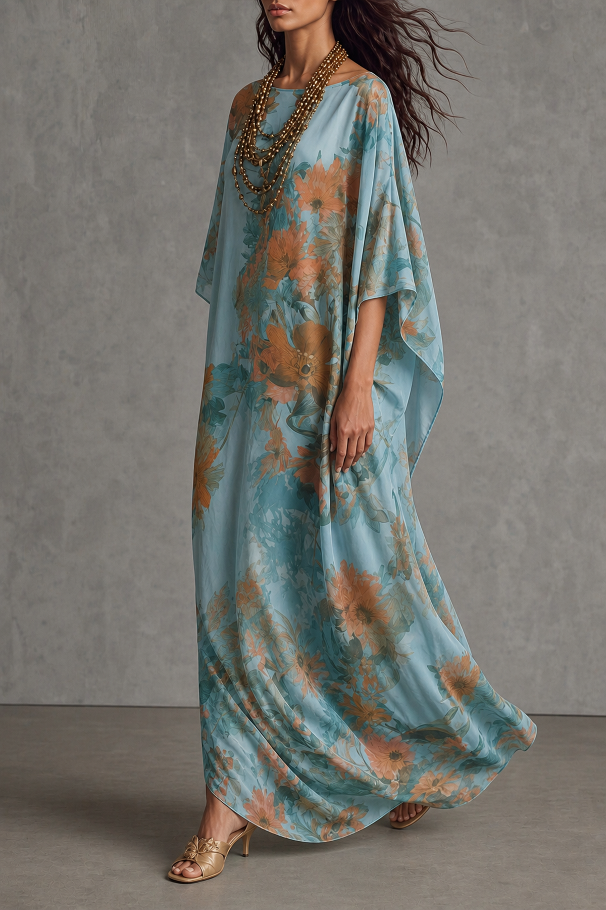 Classic Batwing Sleeve Floral Maxi Dress