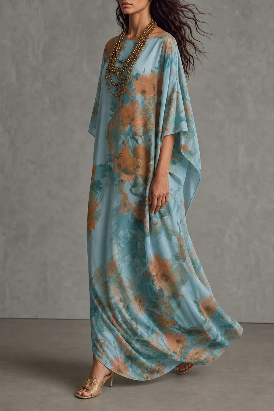 Classic Batwing Sleeve Floral Maxi Dress