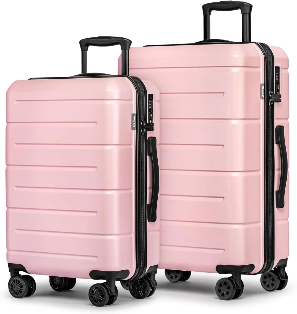 KYME 24 Inch Luggage,Checked Medium Suitcase with Spinner Wheels,Black