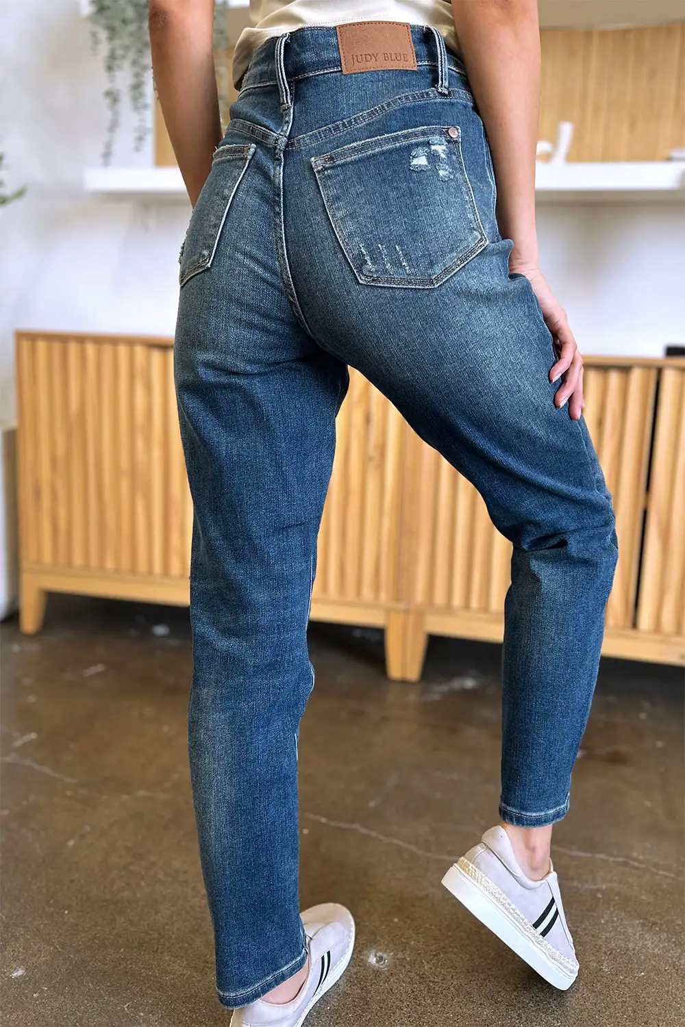 Textured High Waist Denim Jeans