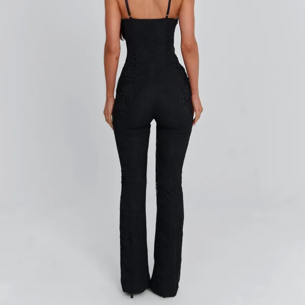 Black Lace Bust Corset Jumpsuit
