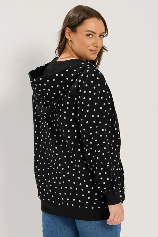 Black Polka Dot Zip Through Raglan Hoodie detail 3
