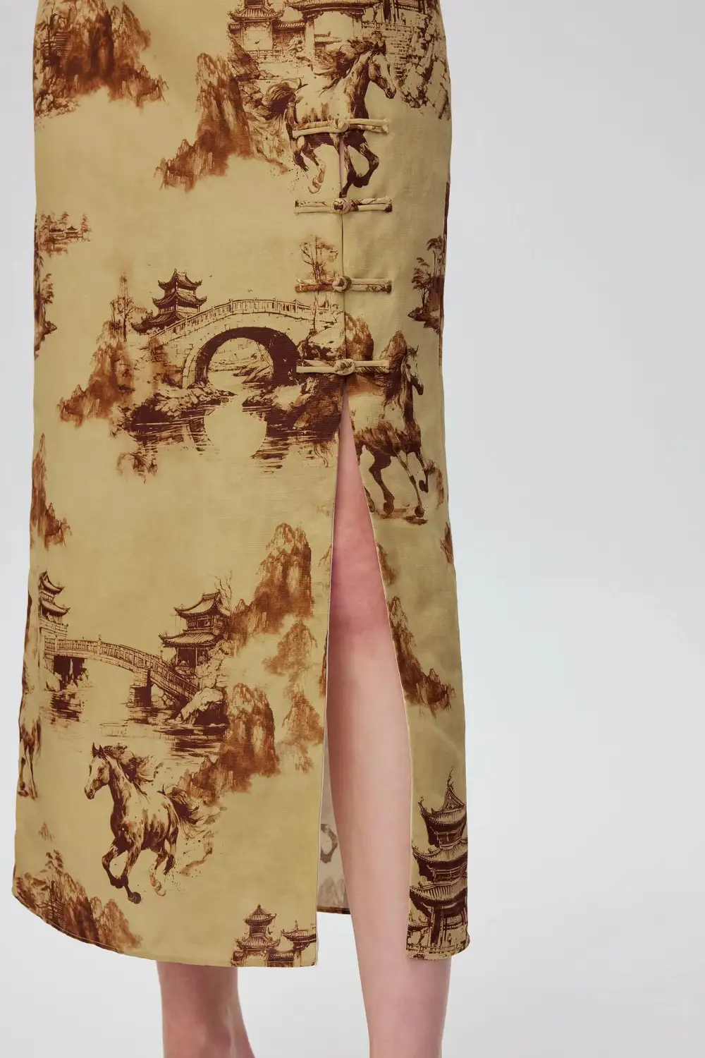 Printed Viscose Midi Stand Collar Dress