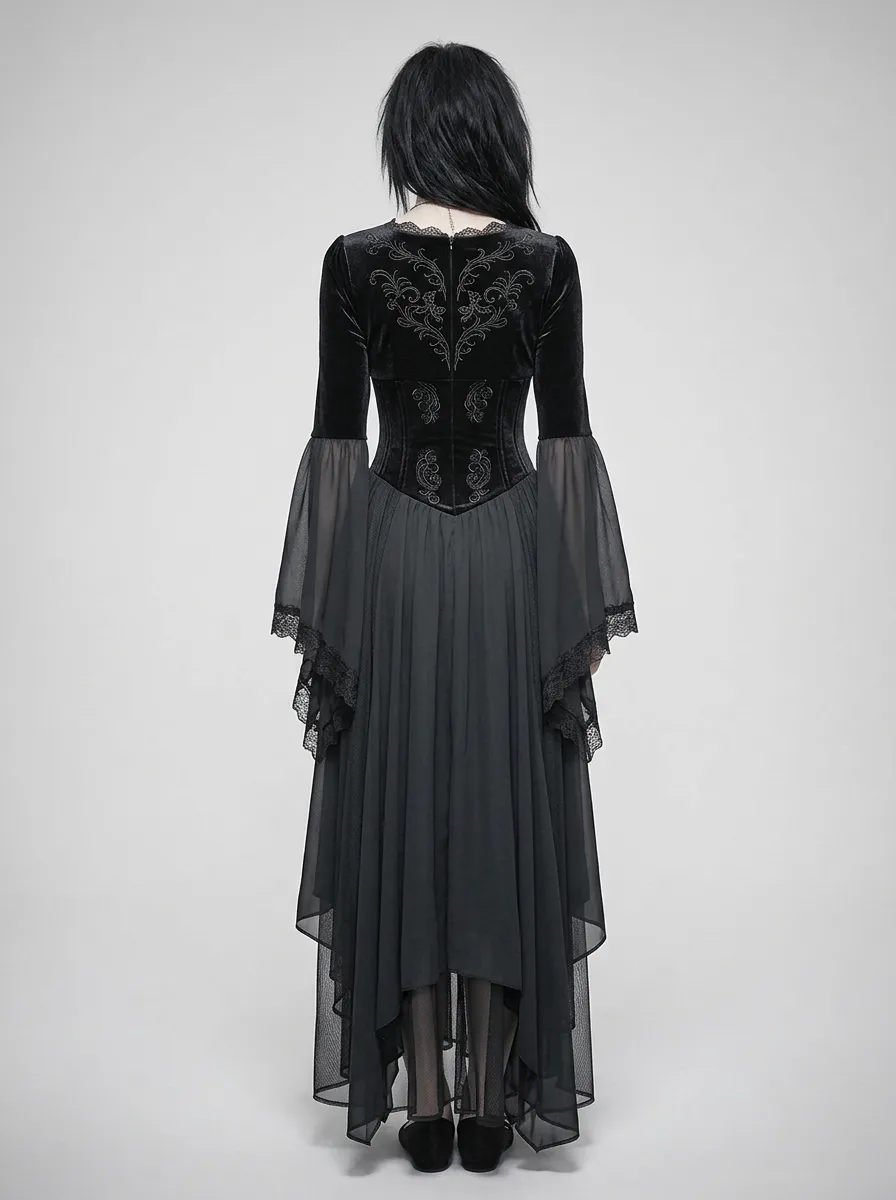 Midnight Victorian Lace Velvet Street Look Women's Gothic Dress