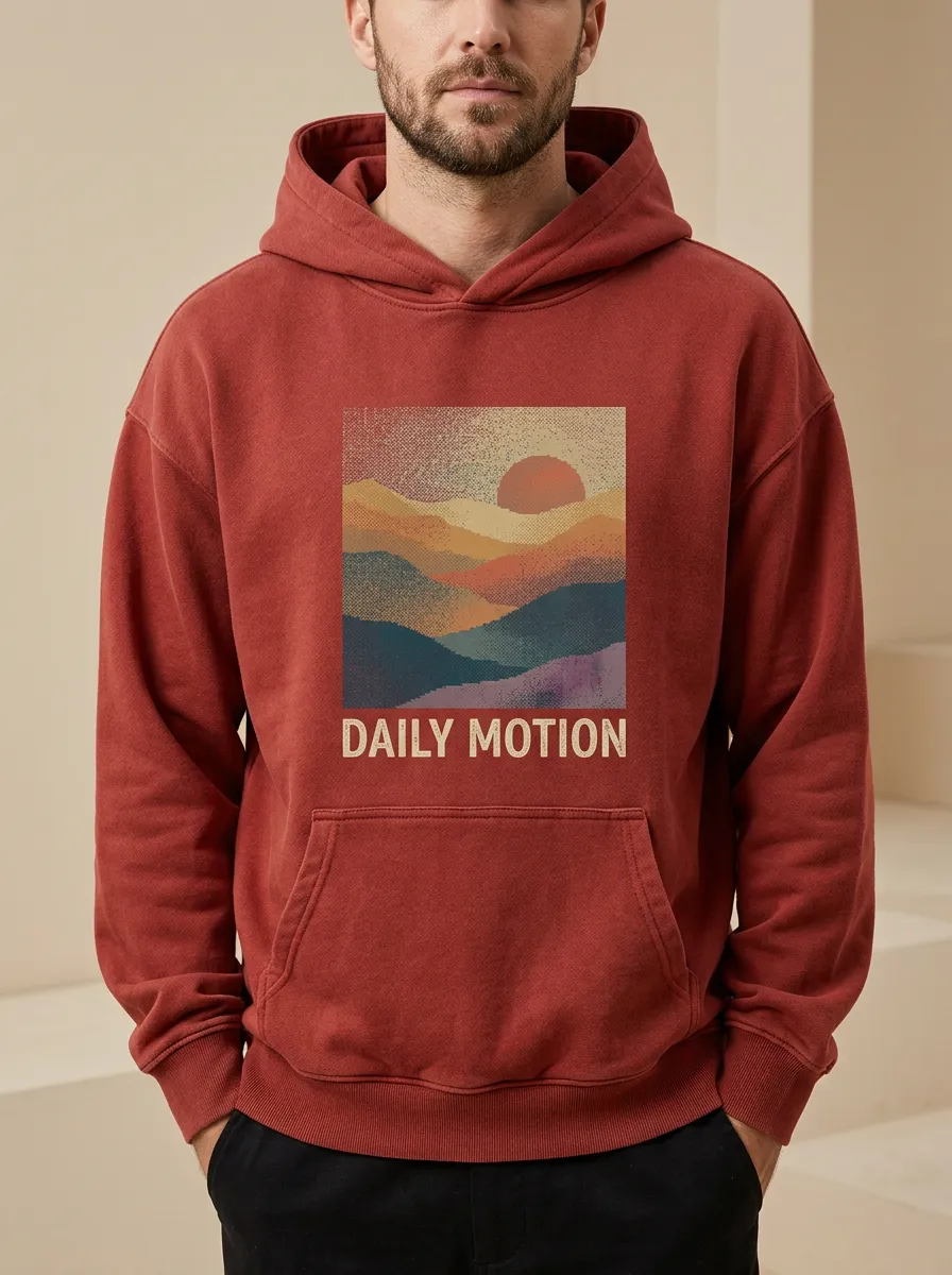 Men's Motion Retro Mountain Sunset Print Hoodie